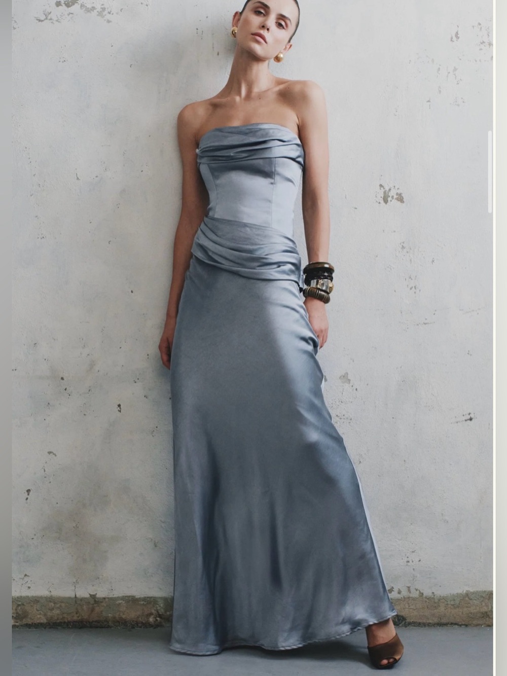 Strapless Satin Maxi Dress - Frosted Blue - Picture 3 of 3